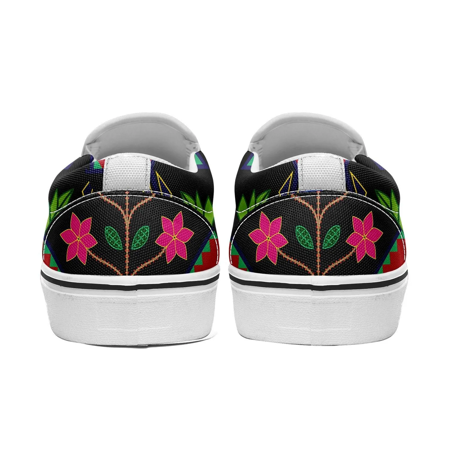 Geometric Floral Spring Black Otoyimm Kid's Canvas Slip On Shoes