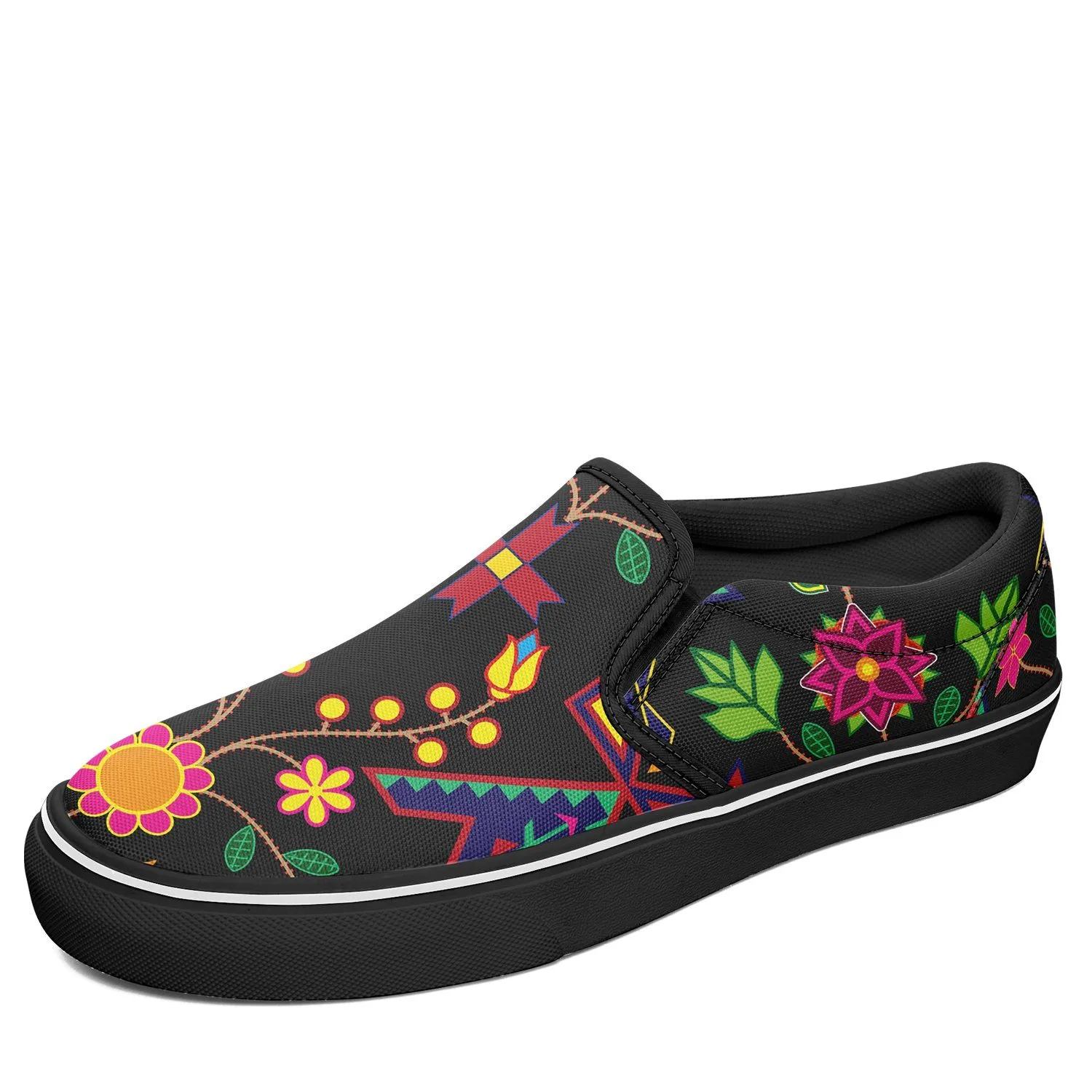 Geometric Floral Spring Black Otoyimm Kid's Canvas Slip On Shoes