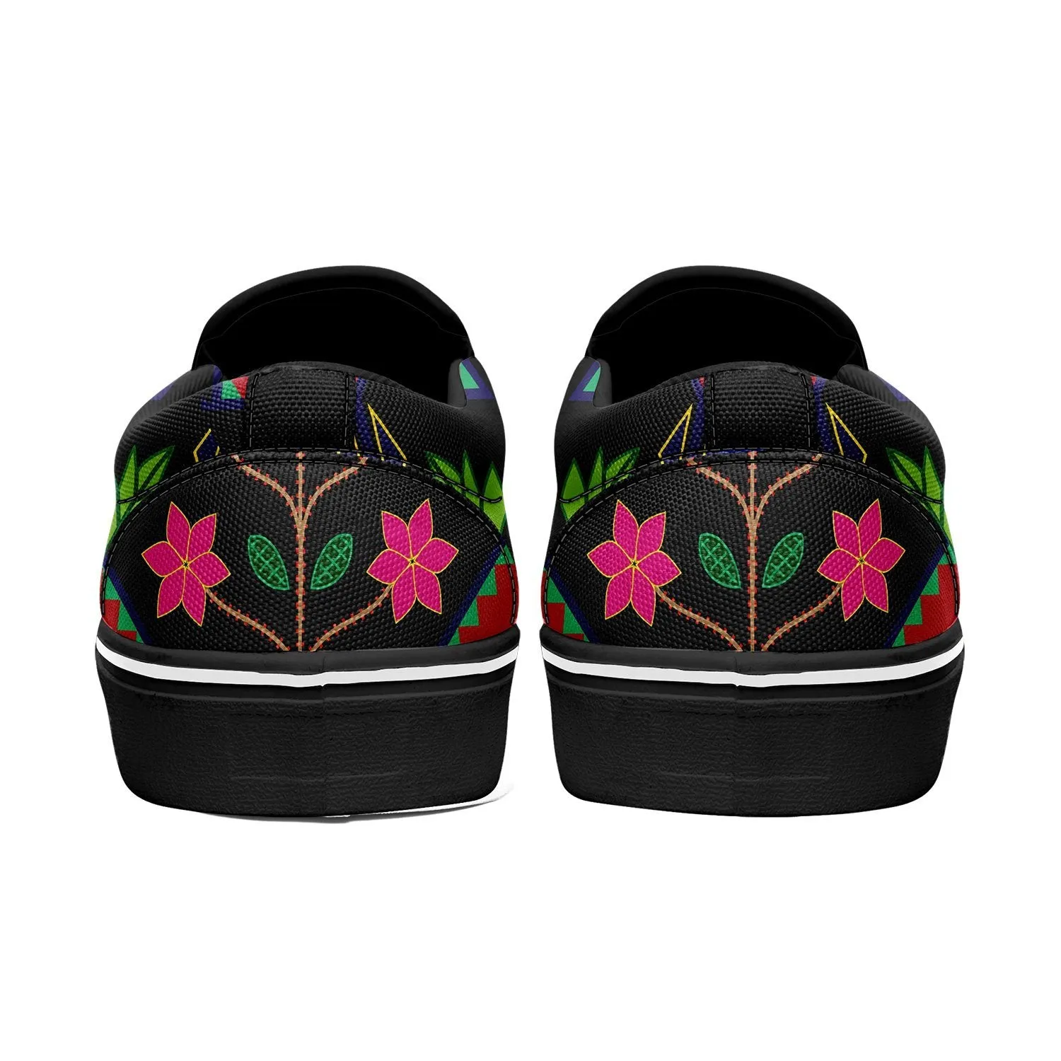 Geometric Floral Spring Black Otoyimm Kid's Canvas Slip On Shoes