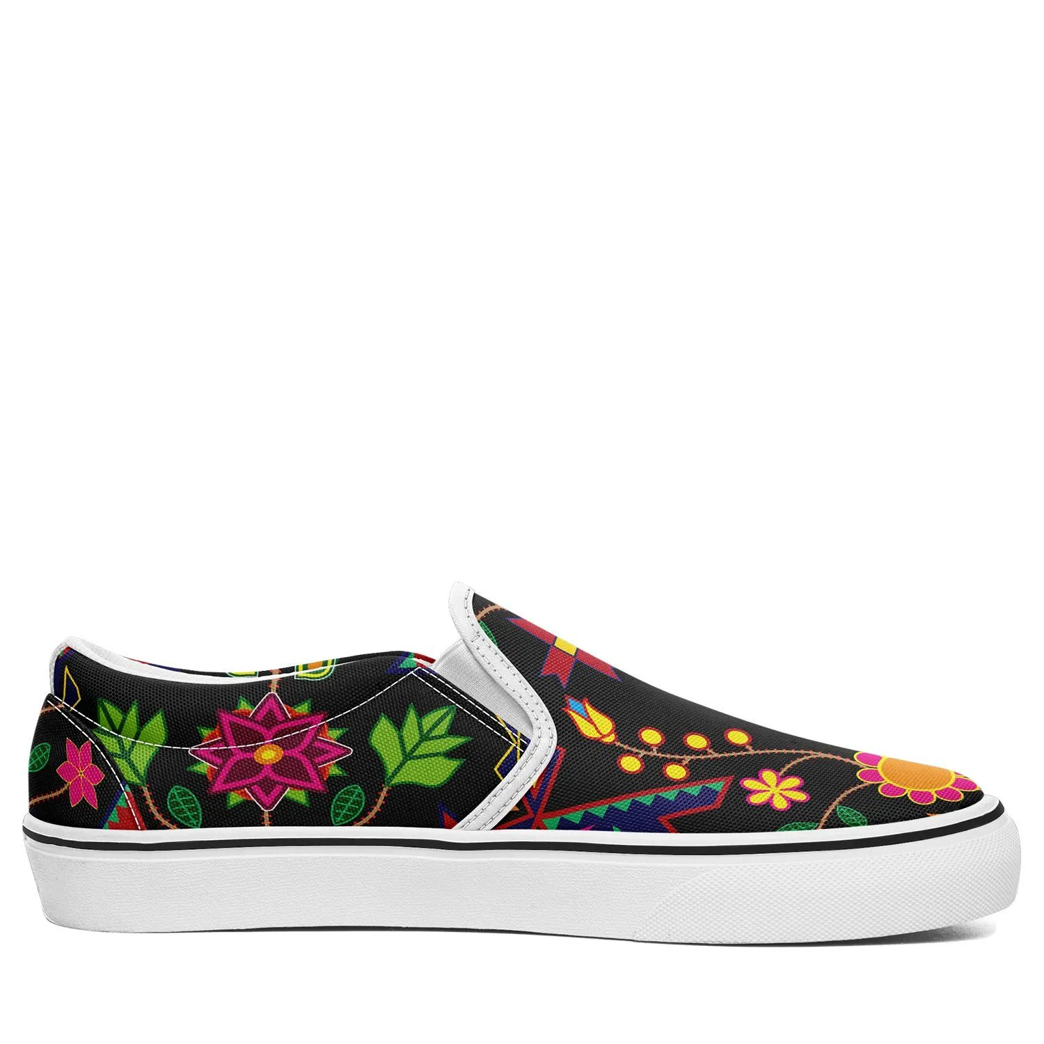 Geometric Floral Spring Black Otoyimm Kid's Canvas Slip On Shoes