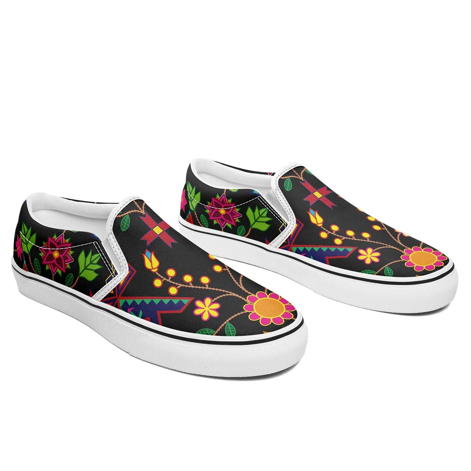 Geometric Floral Spring Black Otoyimm Kid's Canvas Slip On Shoes