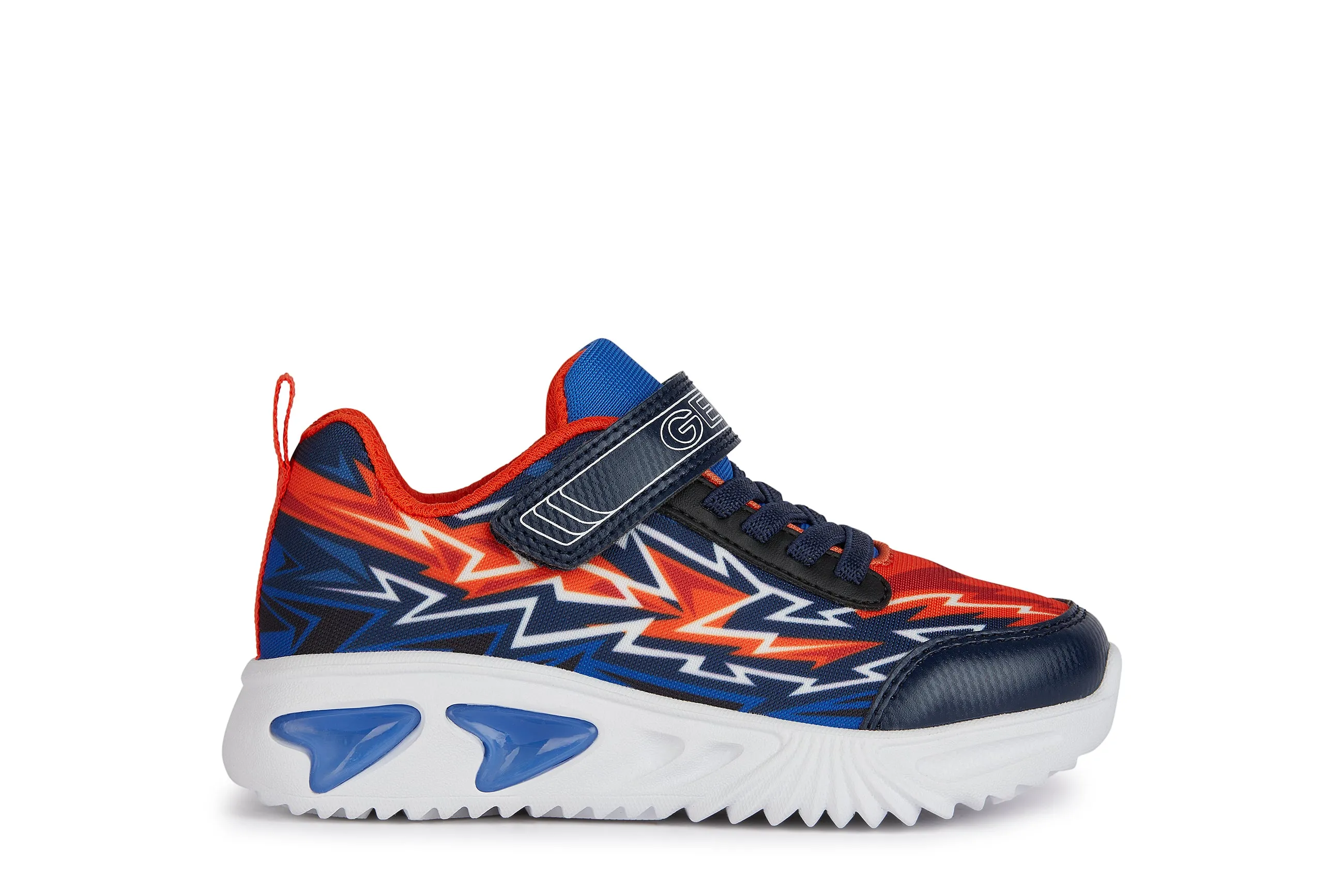 Geox Assister Boys Navy Orange Lights Trainer