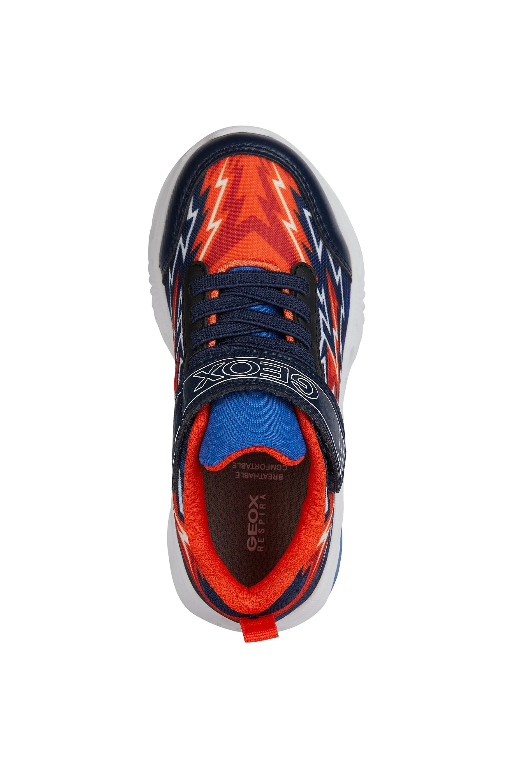 Geox Assister Boys Navy Orange Lights Trainer