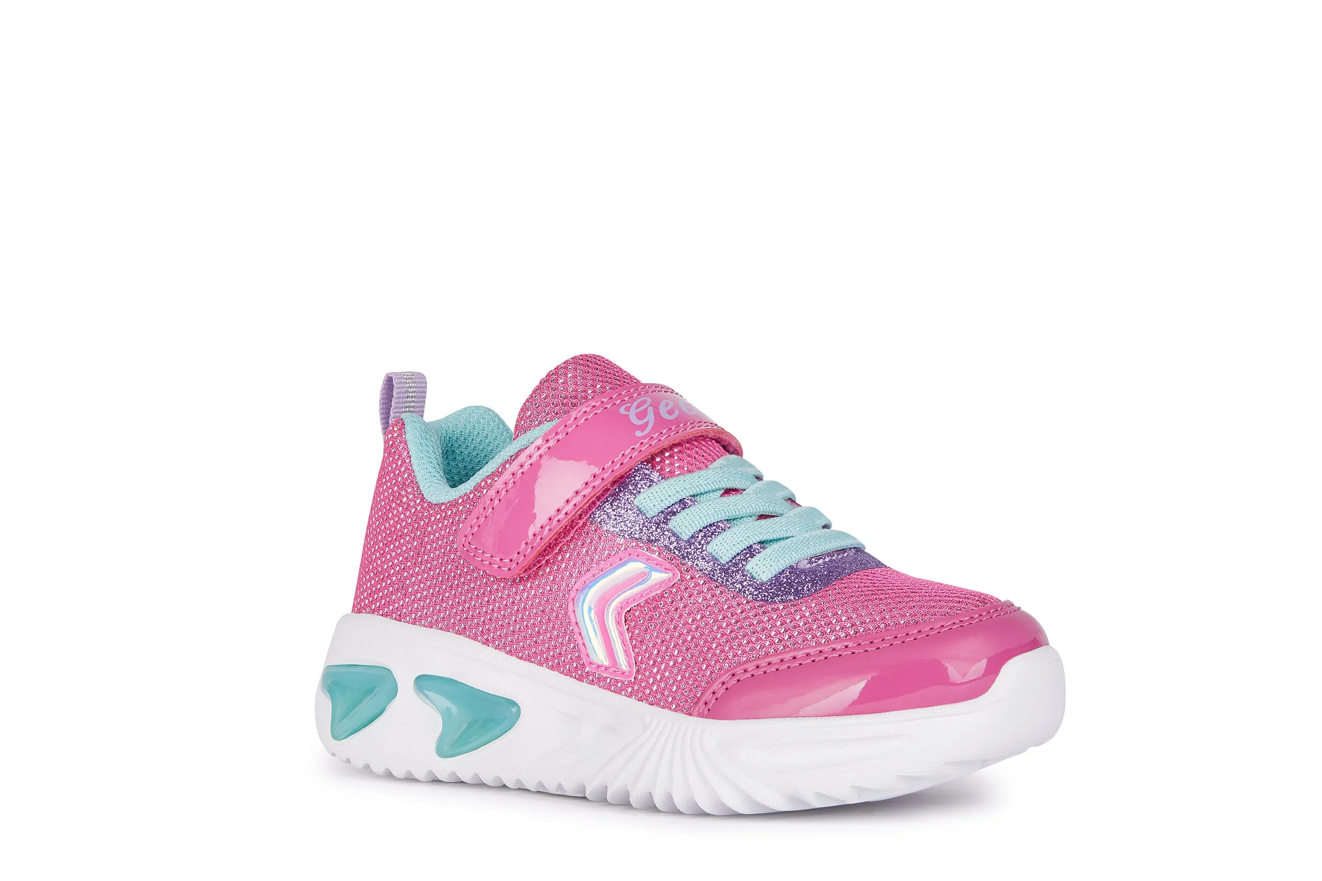 Geox Assister Girls Fuchsia Aqua Lights Trainer