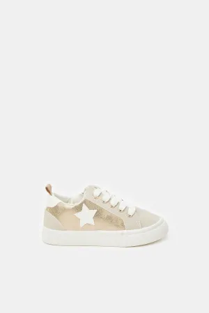 Girls Beige Lace-Up Sneaker