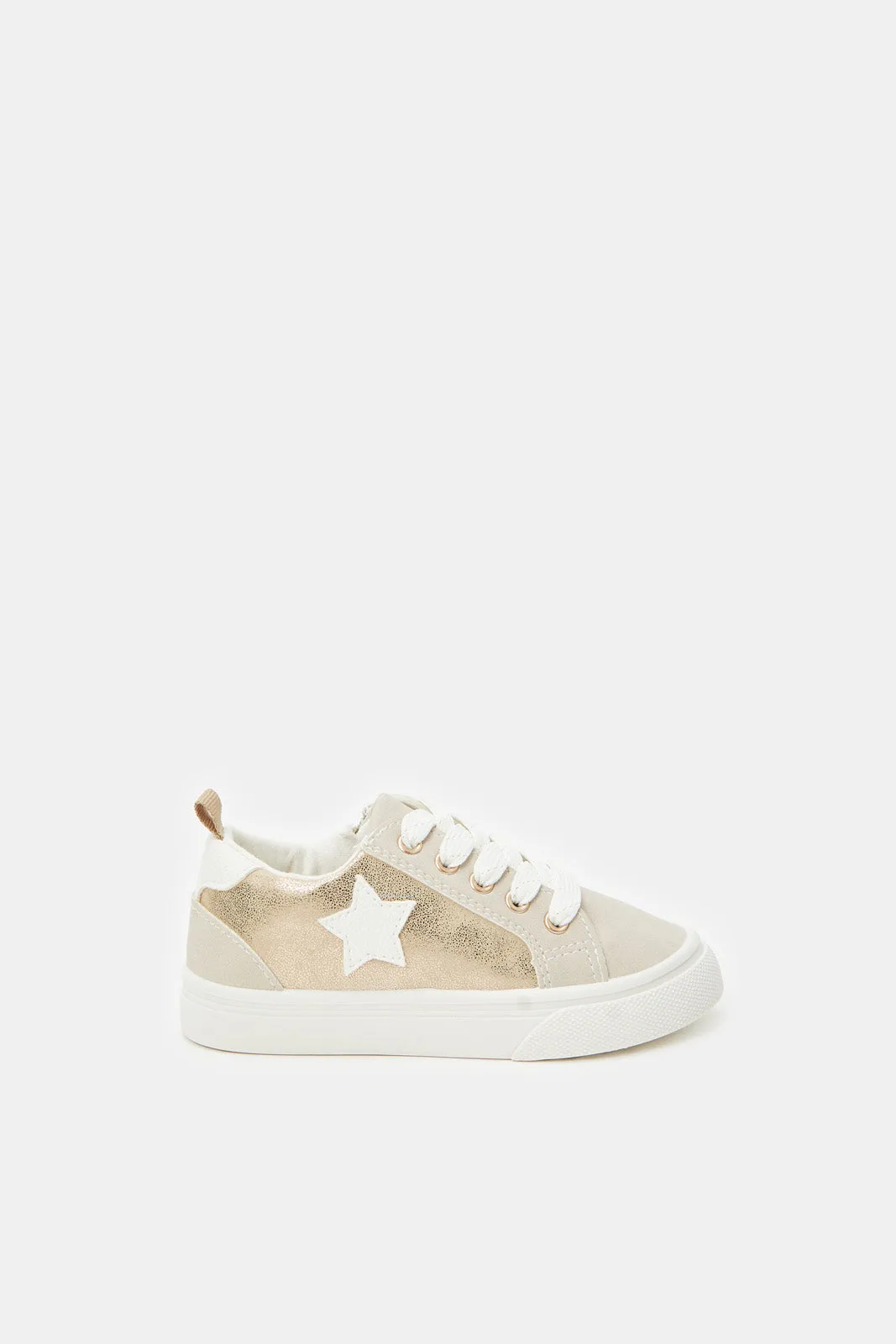 Girls Beige Lace-Up Sneaker