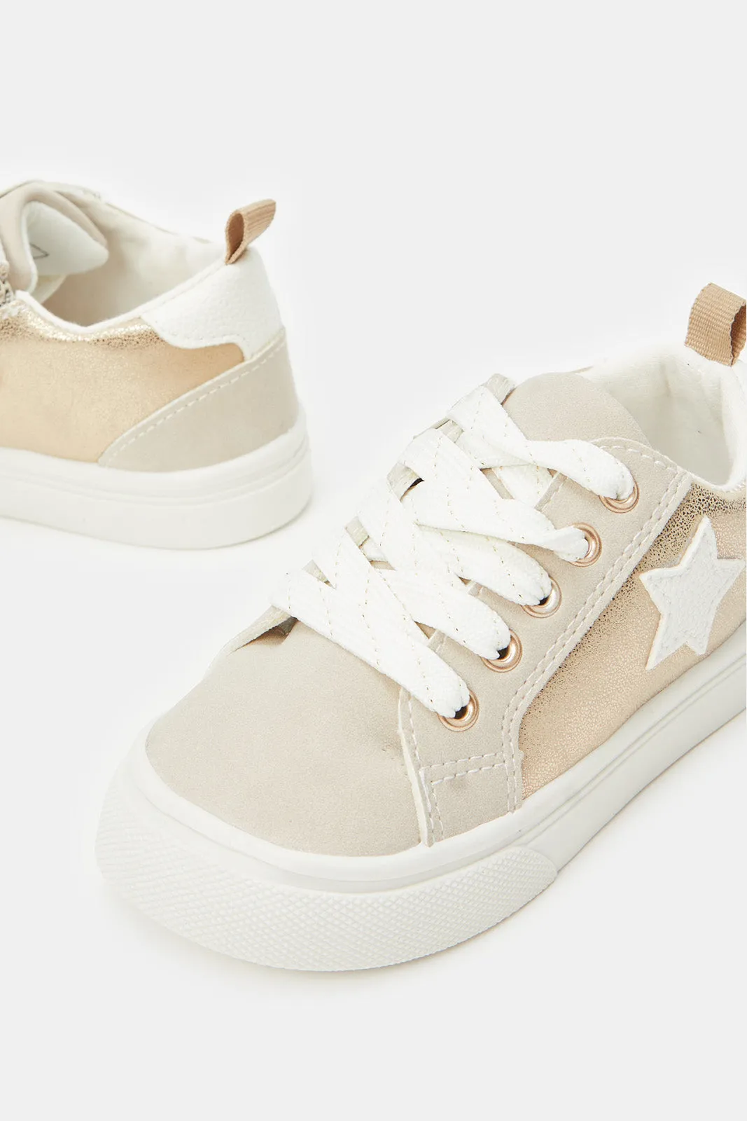 Girls Beige Lace-Up Sneaker