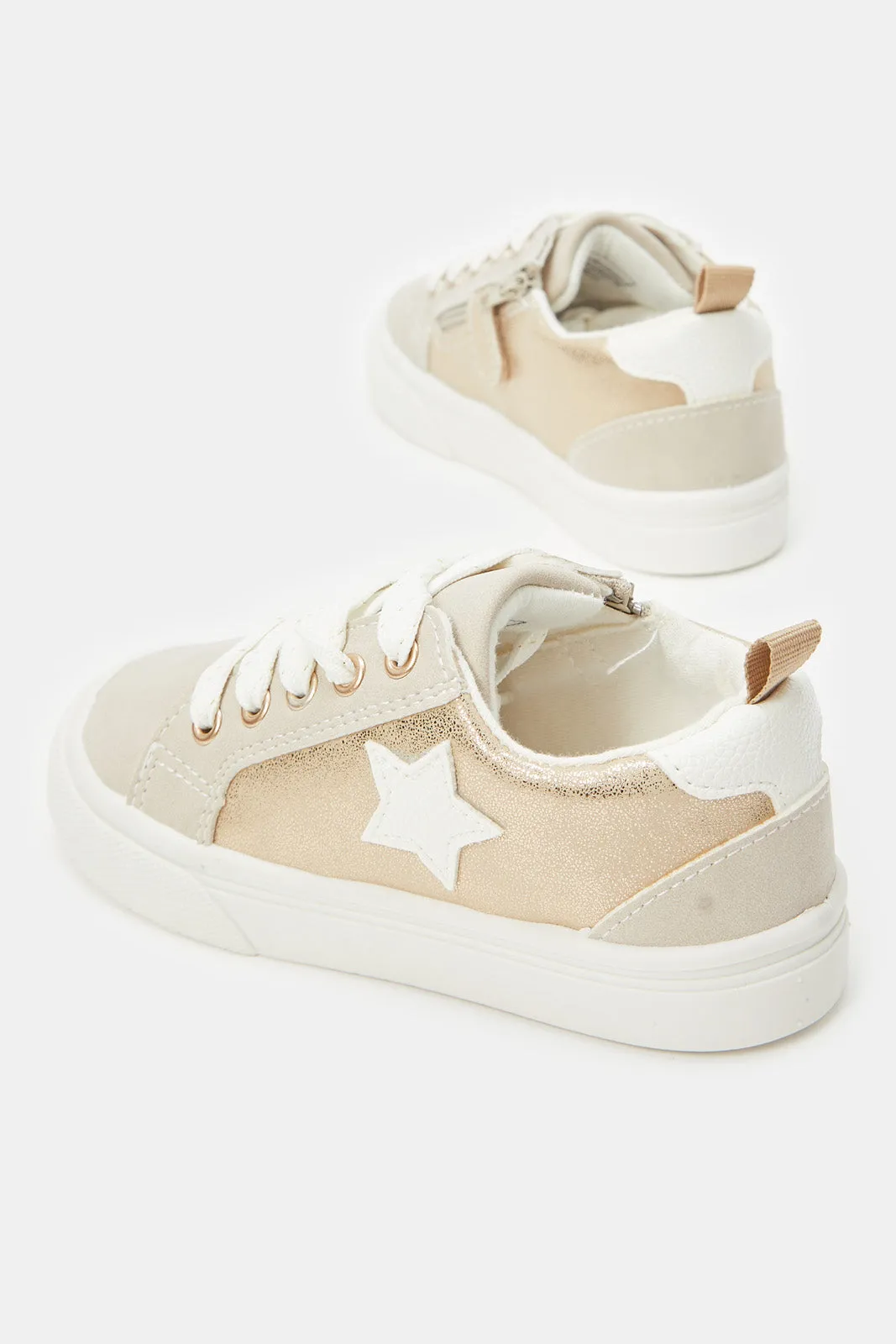 Girls Beige Lace-Up Sneaker