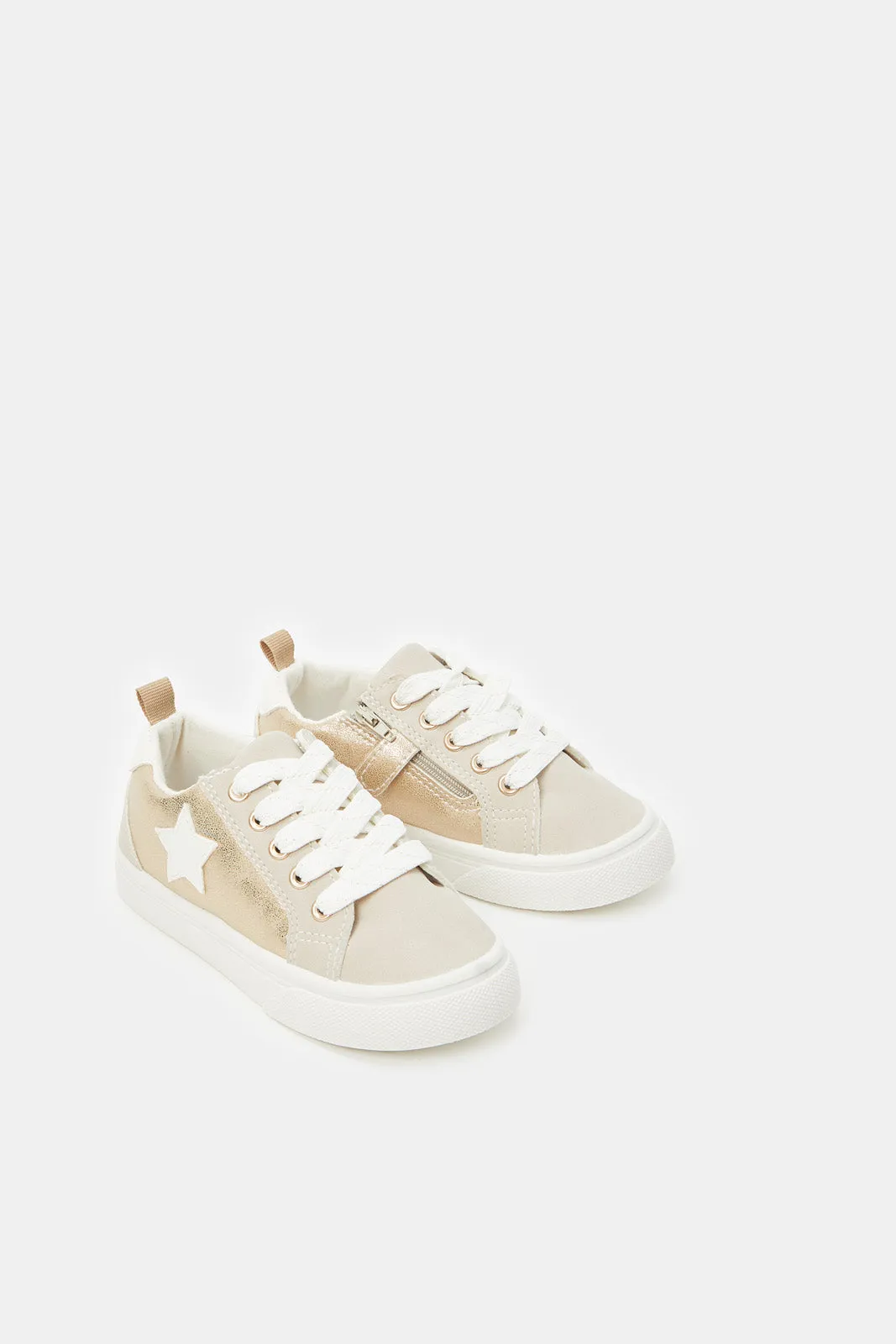 Girls Beige Lace-Up Sneaker