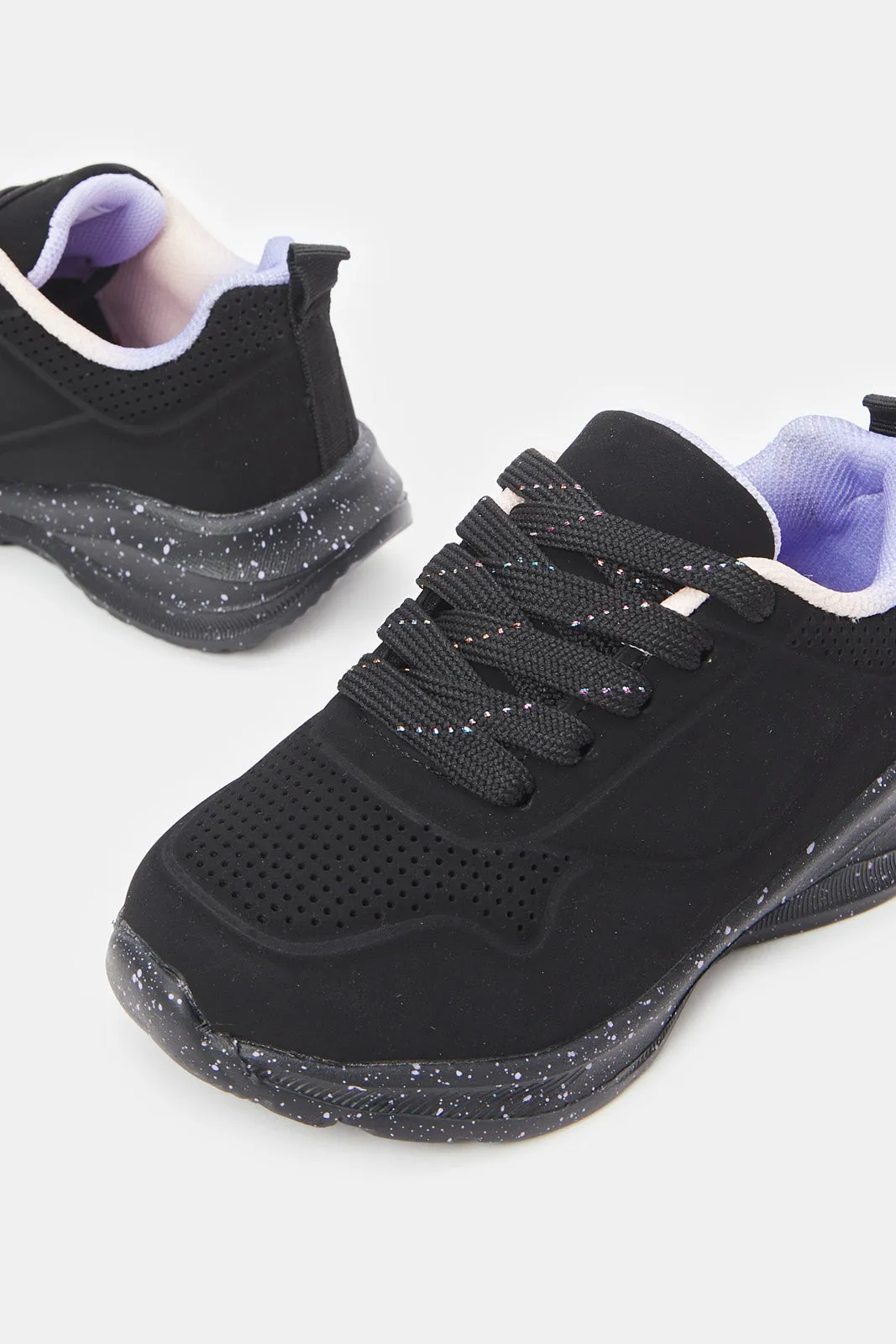 Girls Black Lace-Up Trainer