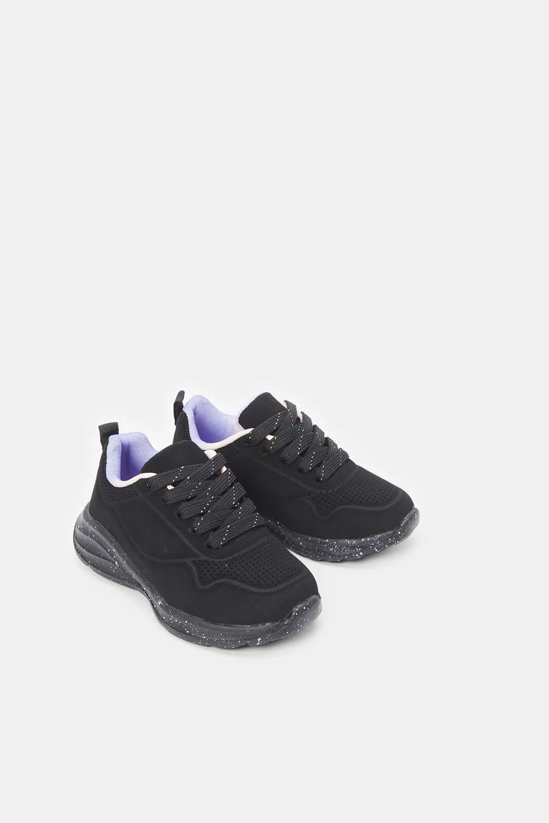 Girls Black Lace-Up Trainer