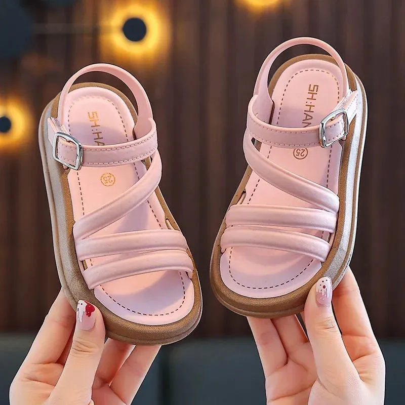 Girls Sandals 2024 Summer Casual Children Sandals Girls Flat Shoes Fashion Casual Non Slip Kids Beach Shoes