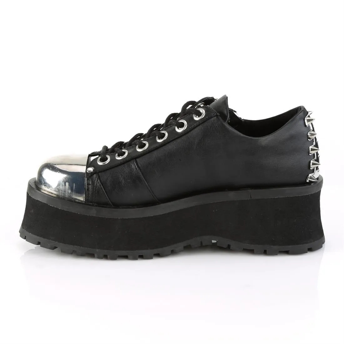 Gravedigger-04 Black Vegan Leather 2" Platform Shoe w/ Metal Toe