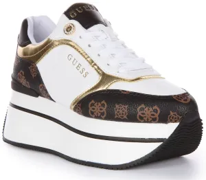 Guess Camrio Platform Trainers In White Brown For Women