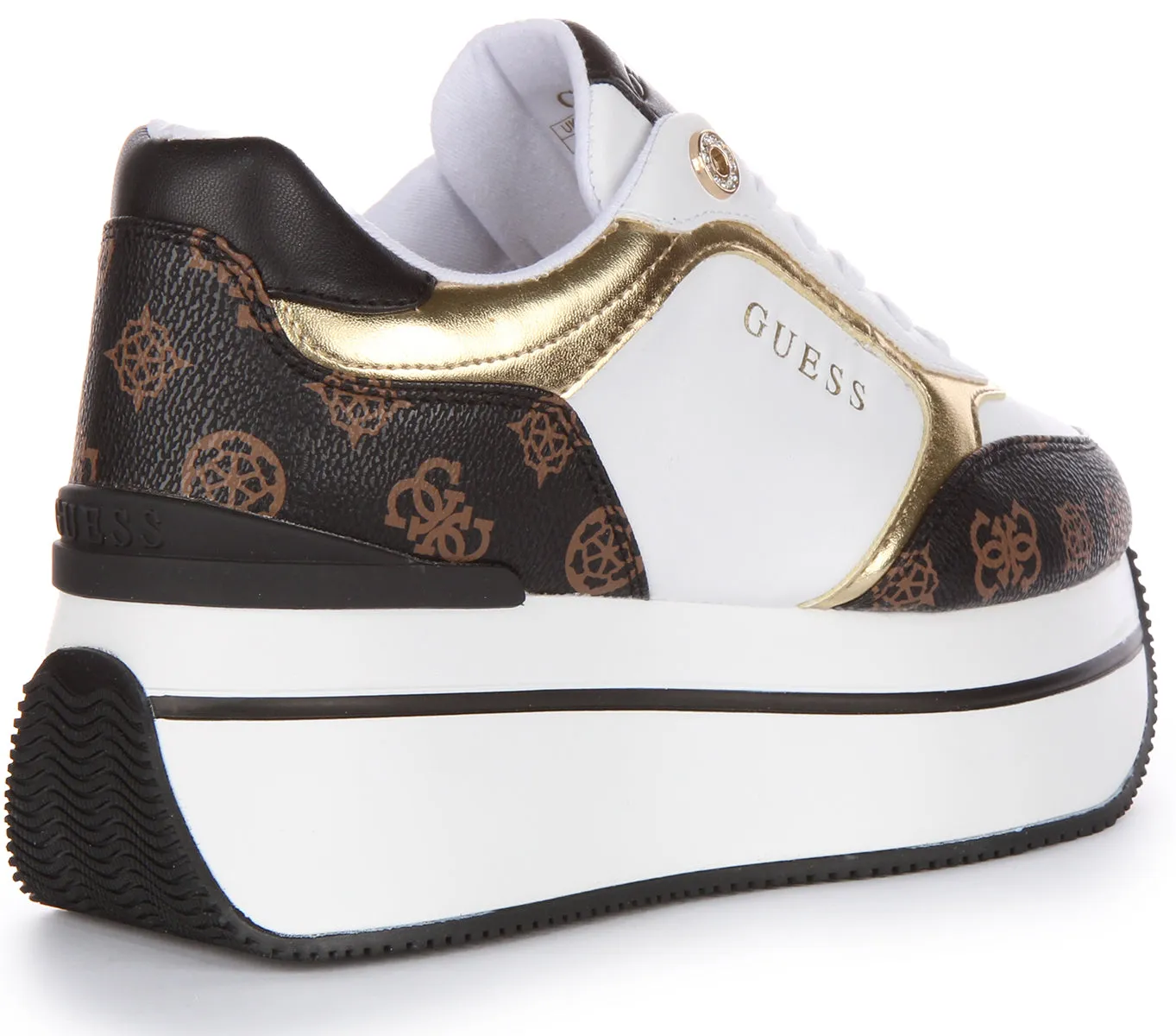 Guess Camrio Platform Trainers In White Brown For Women