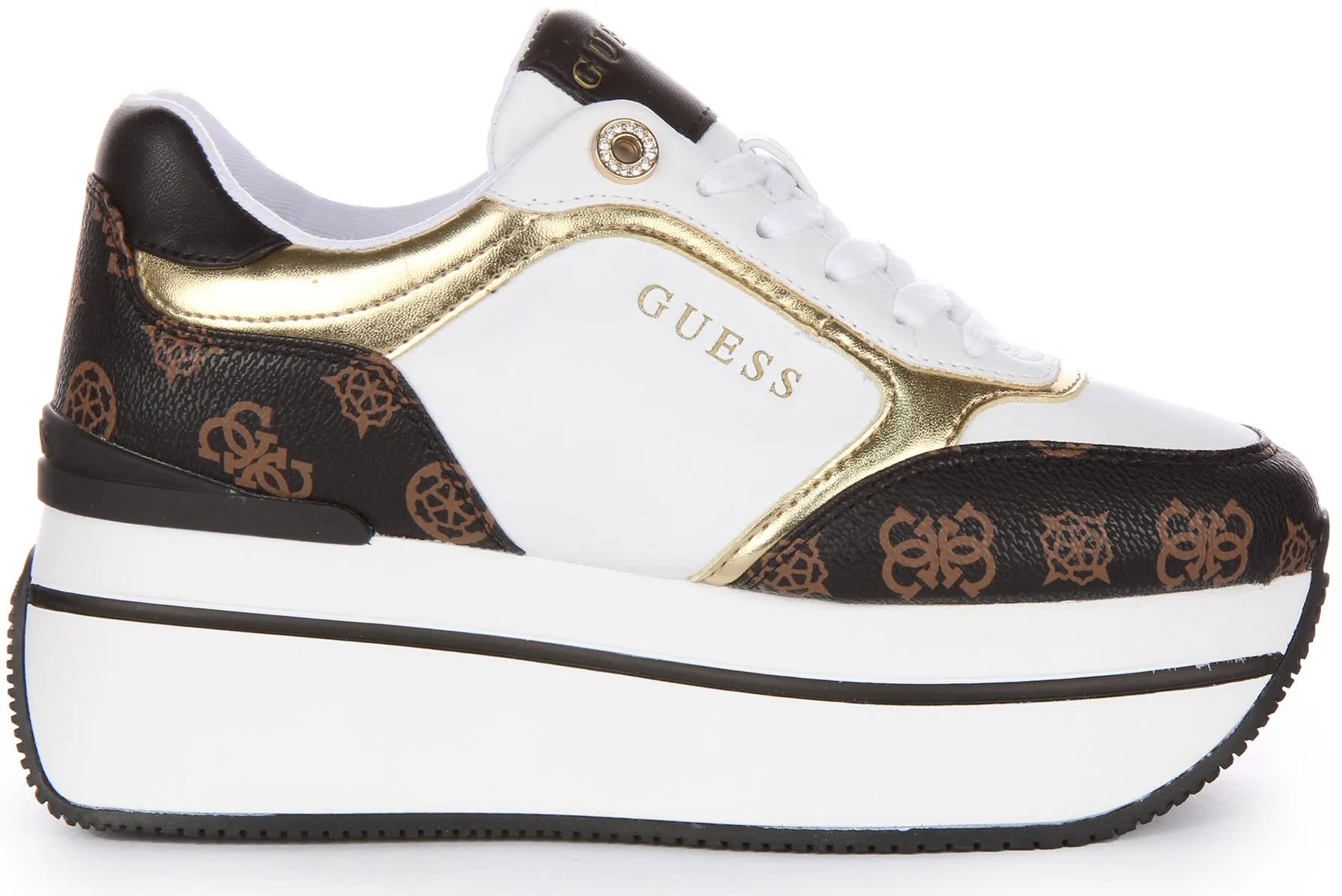 Guess Camrio Platform Trainers In White Brown For Women