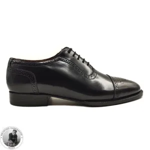 Handcrafted Formal Shoes, Pure Black Leather Oxford Lace Up Toe Cap Casual Shoes