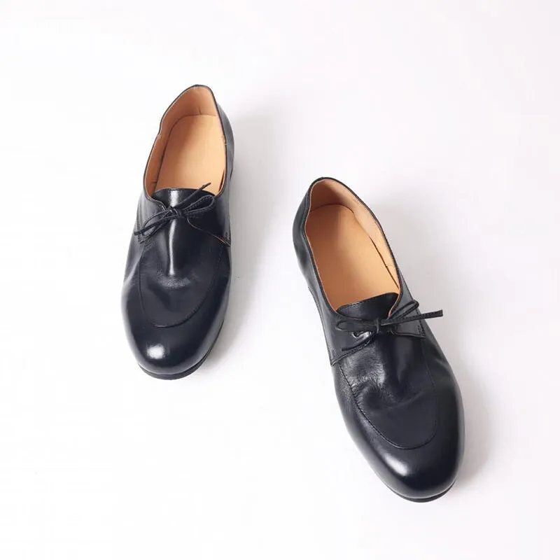 Handmade Leather Lace Up Derby Shoes For Women Soft Oxfords&Tie Shoes in Black