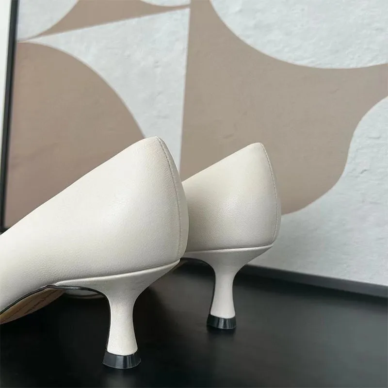 Handmade Sheepskin 55mm Kitty Heel Pumps In Black/White/Gray