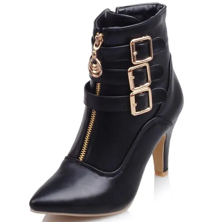 High Heel Ankle Boots Pointed Toe Buckle Ladies Shoes