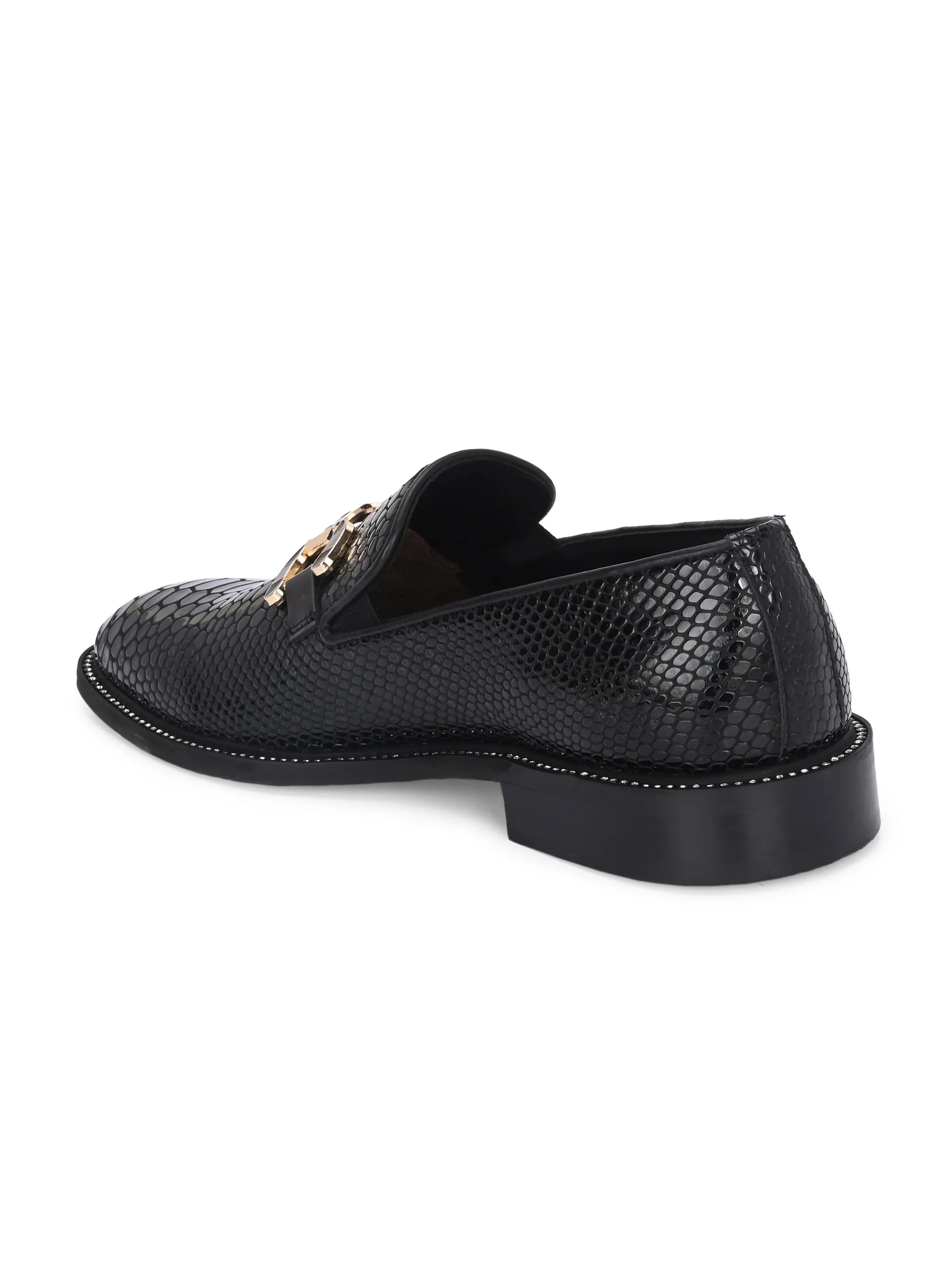 Hitz Men's Black Leather Formal Party Wear Slip On Shoes