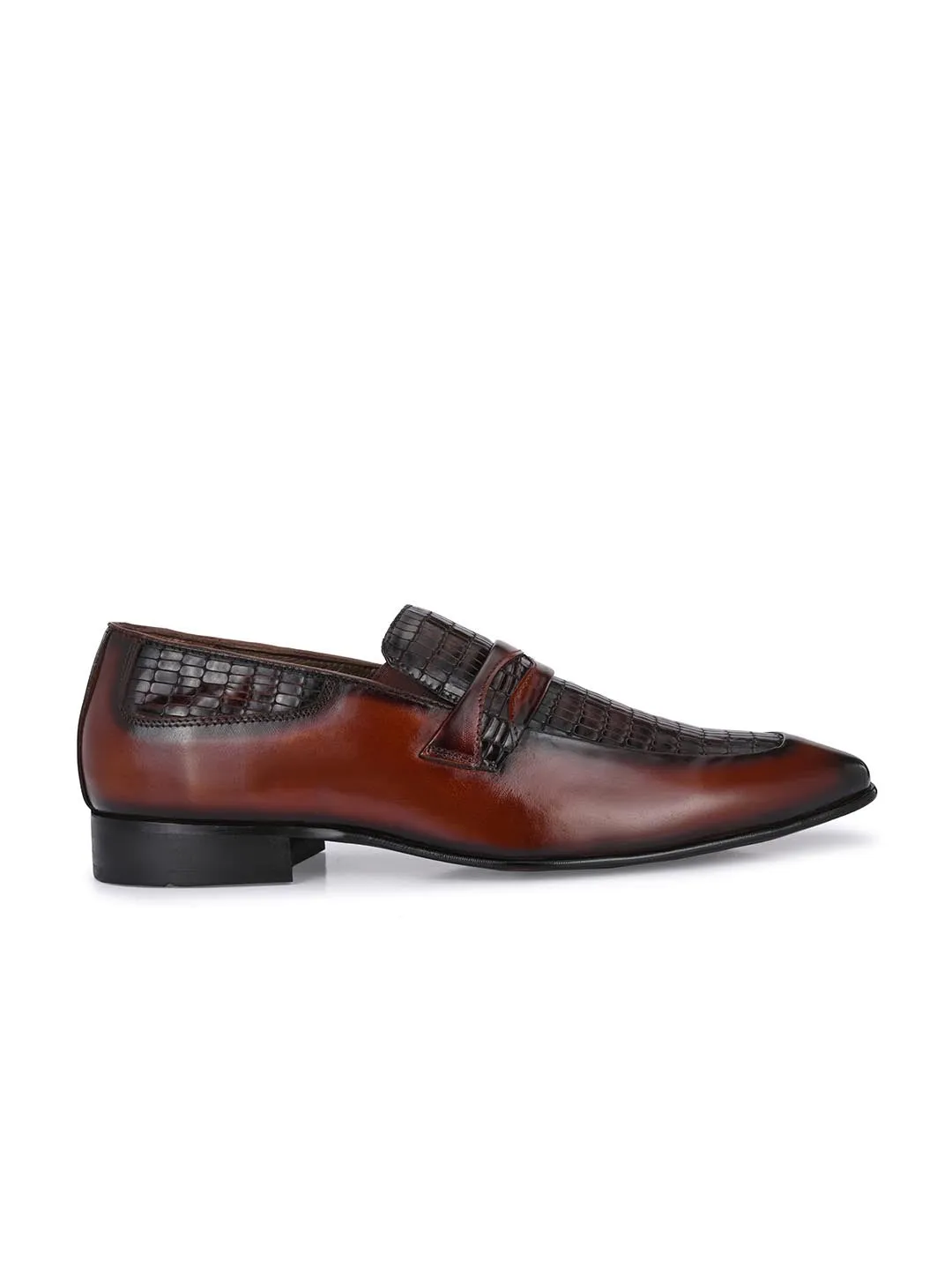 Hitz Men's Brown Leather Slip-On Party Wear Shoes