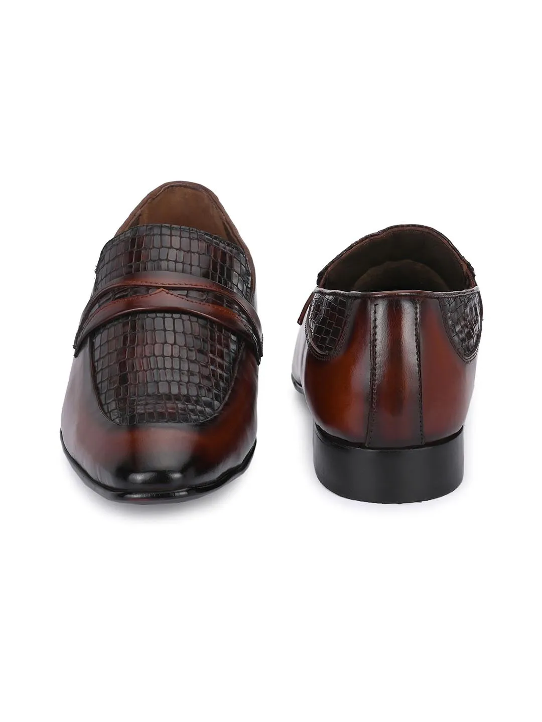 Hitz Men's Brown Leather Slip-On Party Wear Shoes