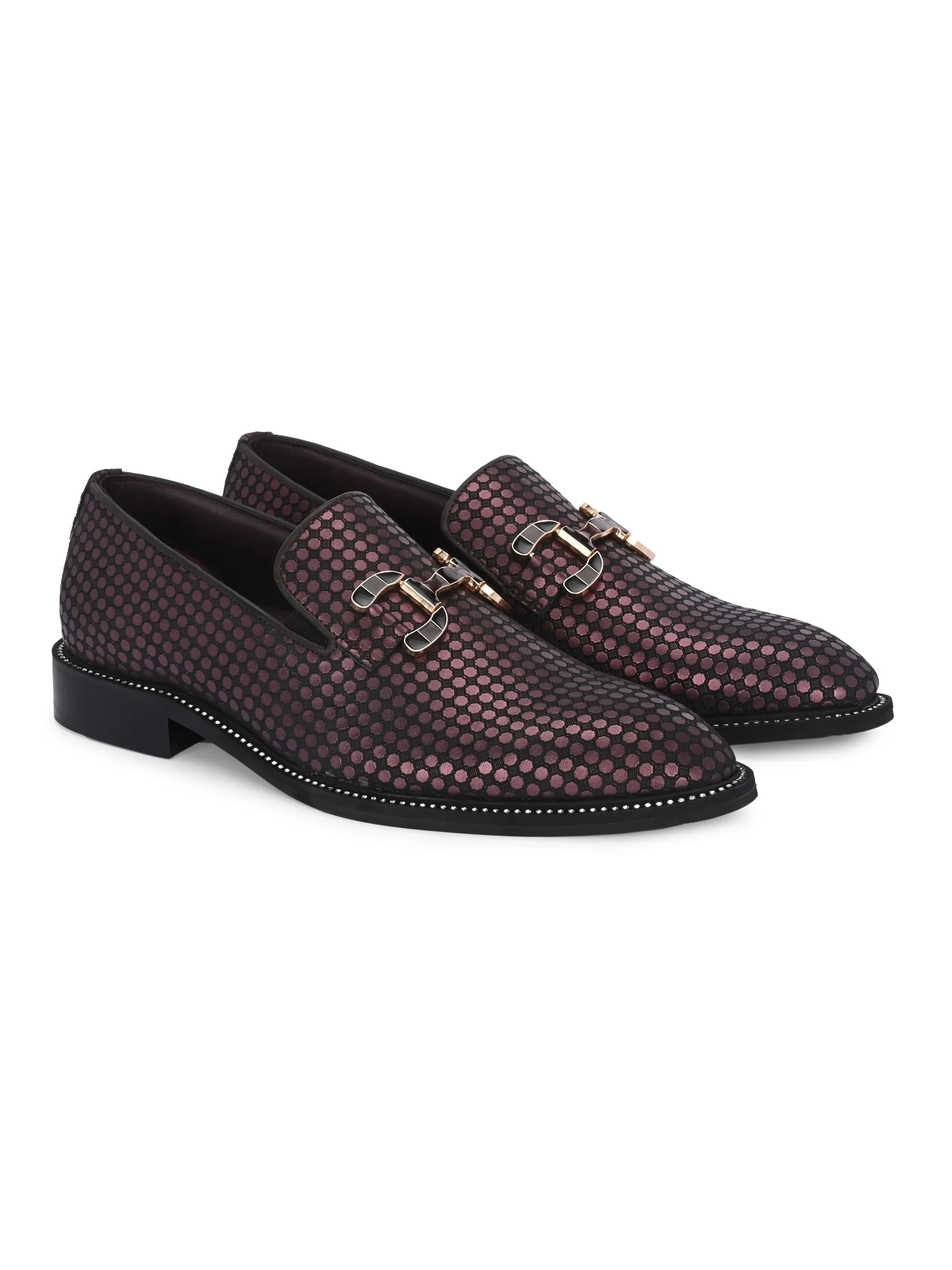 Hitz Men's Cherry Leather Formal Party Wear Slip On Shoes