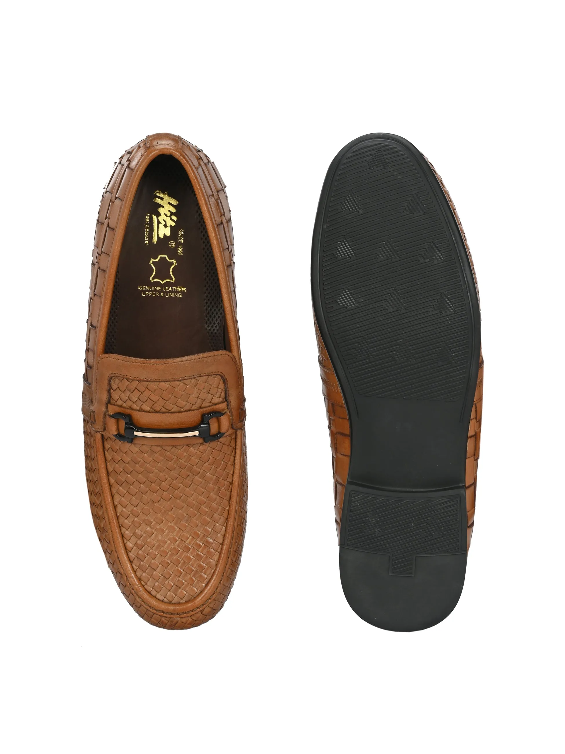 HITZ5343 Men's Tan Leather Party Wear Slip-On Shoes