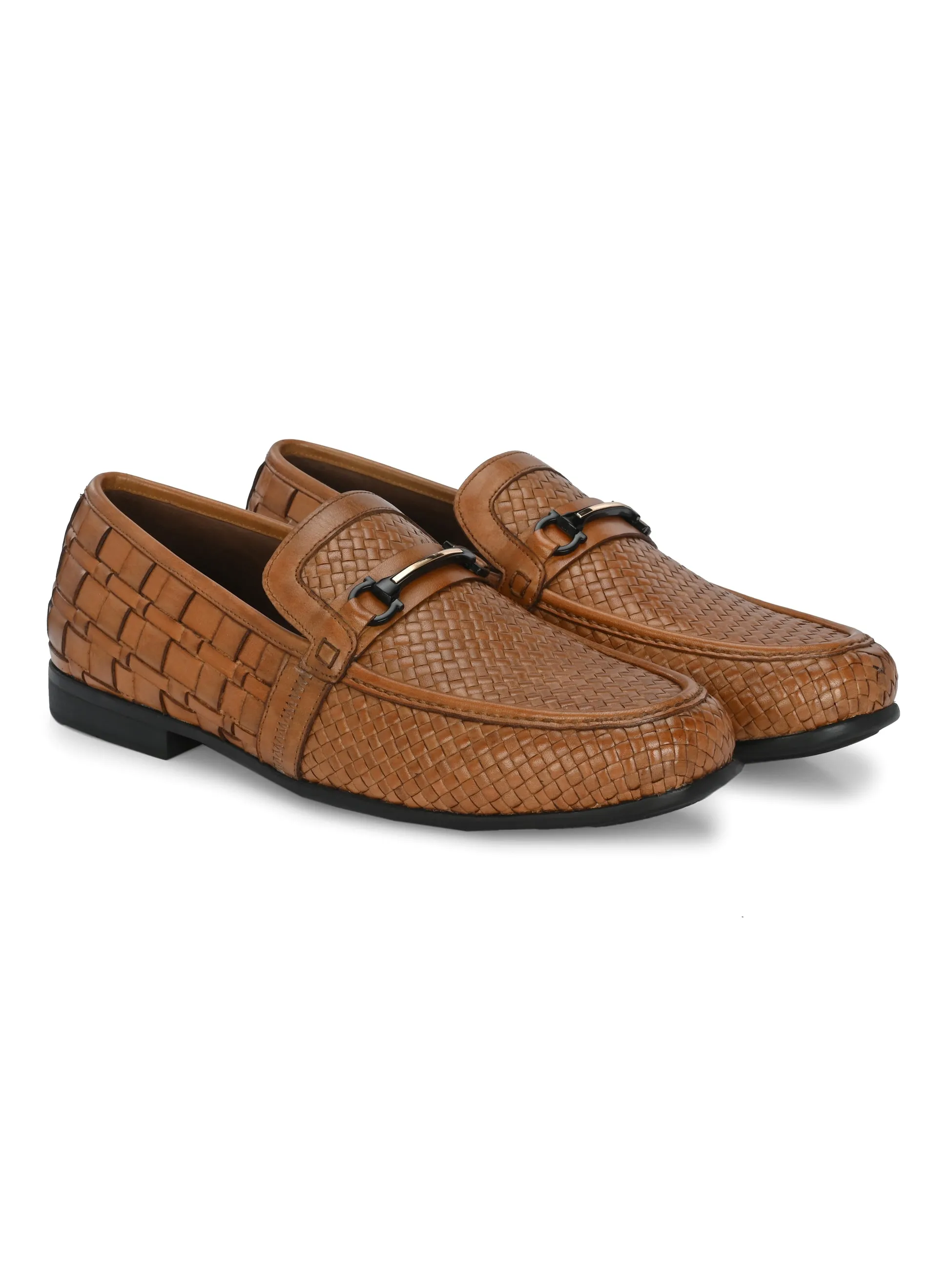 HITZ5343 Men's Tan Leather Party Wear Slip-On Shoes