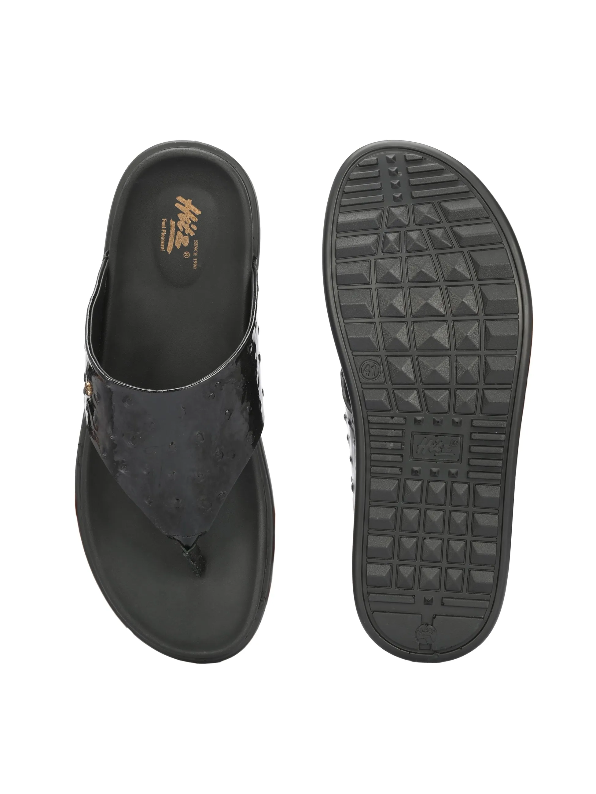 HITZ6763 Men's Black Leather Daily Wear Slip-On Slipper