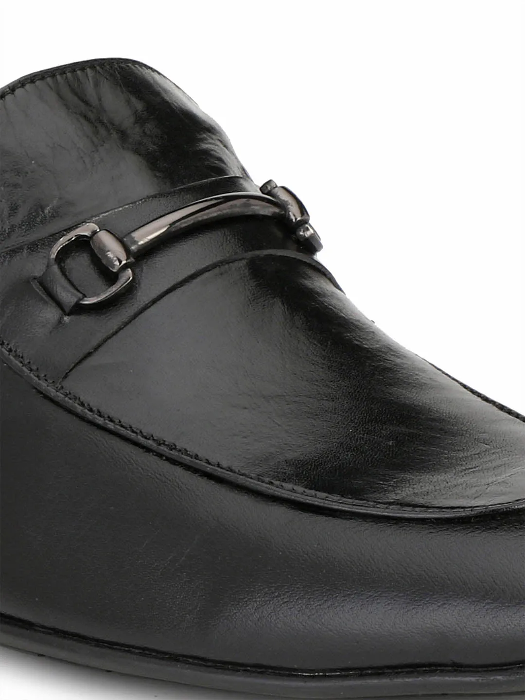 HITZN_18 Men's Black Leather Formal  Slip-On Shoes