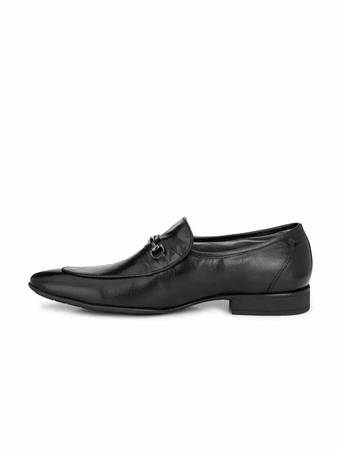 HITZN_18 Men's Black Leather Formal  Slip-On Shoes