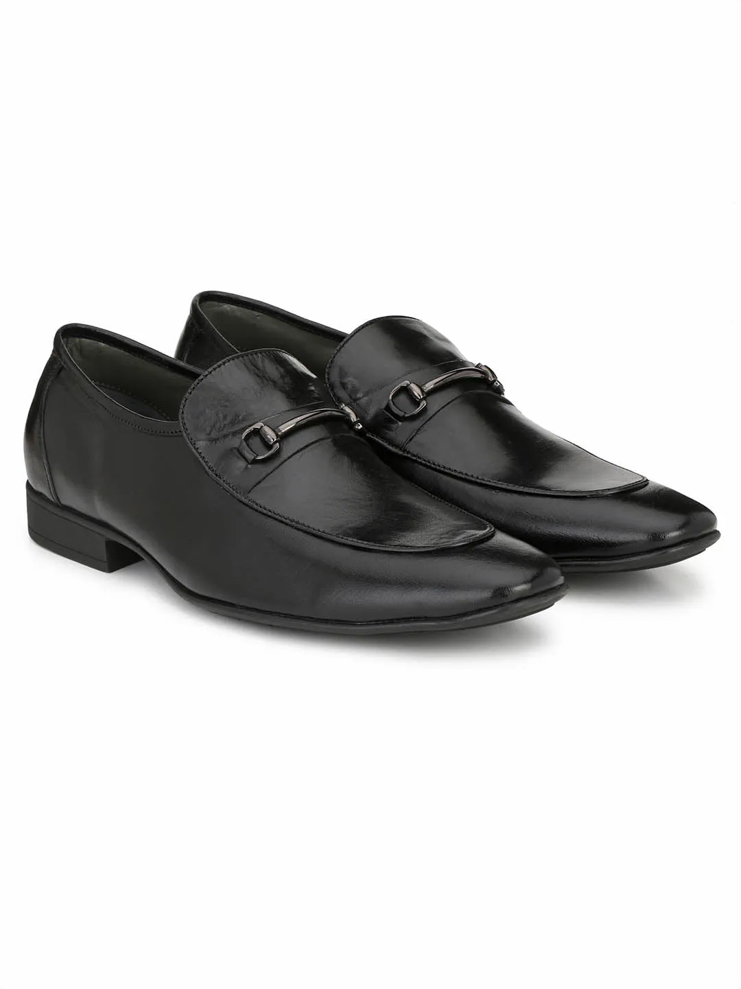 HITZN_18 Men's Black Leather Formal  Slip-On Shoes