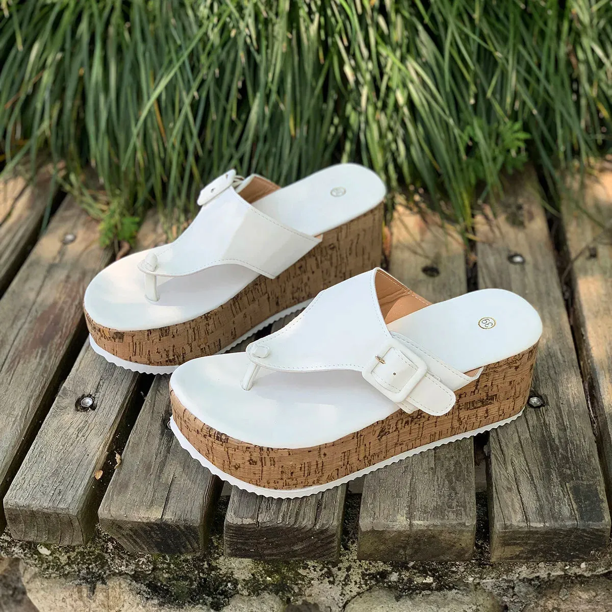 Hnzxzm Women Summer Flip Flops Shoes Female Wedge Platform Sandal  Slip On Buckle Decor Non-slip Platform Wedge Slides Shoes