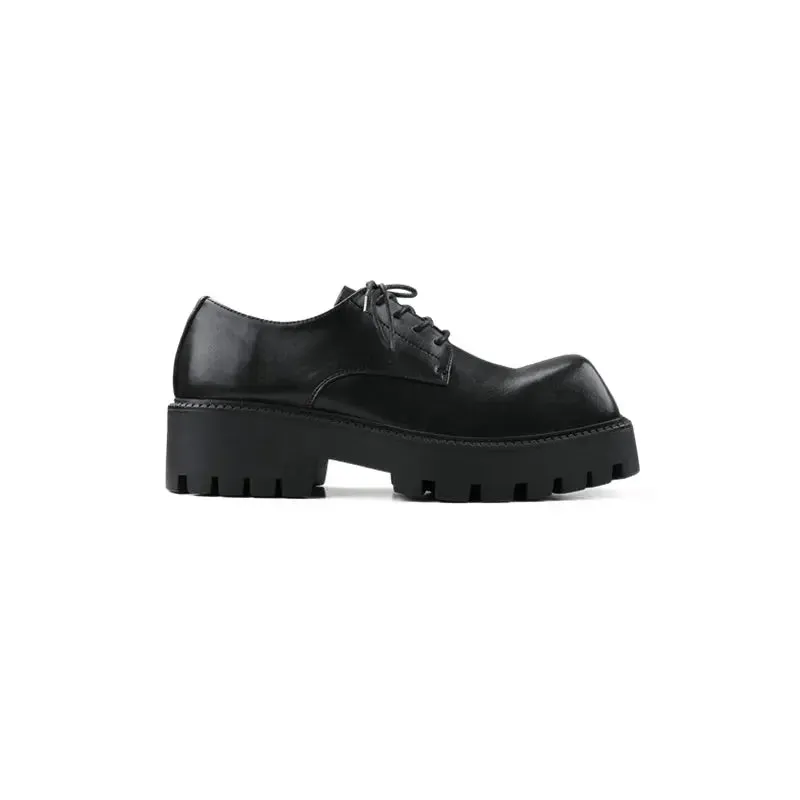 【HOT!】Square Toe Platform Leather Shoes