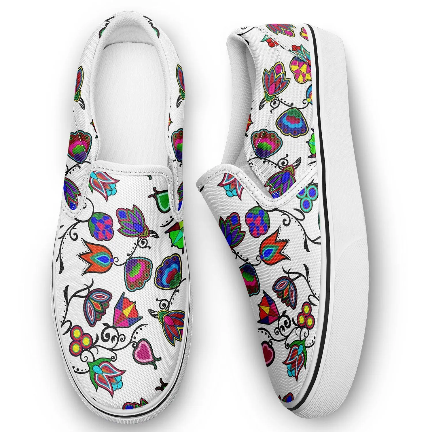 Indigenous Paisley White Otoyimm Kid's Canvas Slip On Shoes