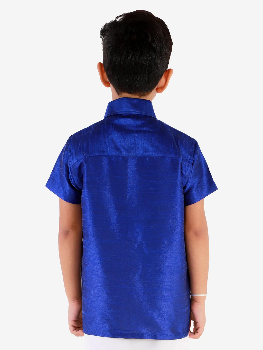 Jashvi Boys' Blue Silk Short Sleeves Ethnic Shirt