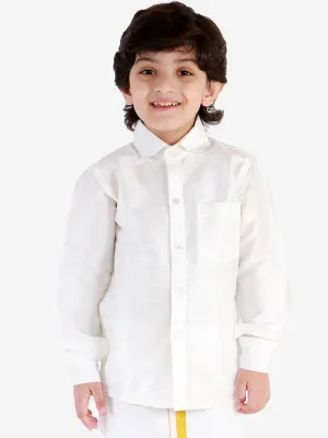 Jashvi Boys' White Silk Long Sleeves Ethnic Shirt