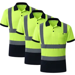 JKSafety 3-Pack Hi-Vis Reflective Safety Polo Shirt, Black Bottom (JKP066-3P)