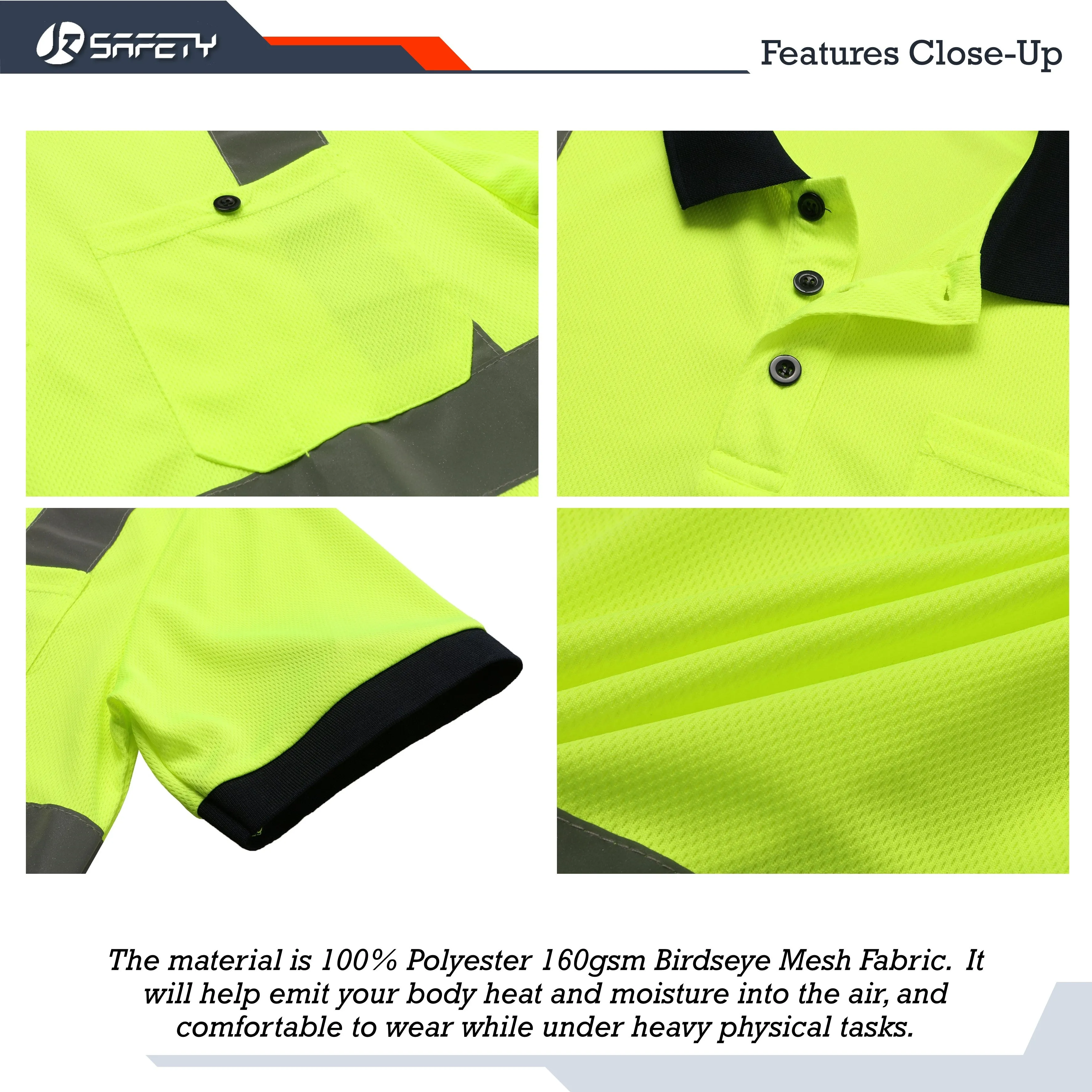 JKSafety 3-Pack Hi-Vis Reflective Safety Polo Shirt, Black Bottom (JKP066-3P)