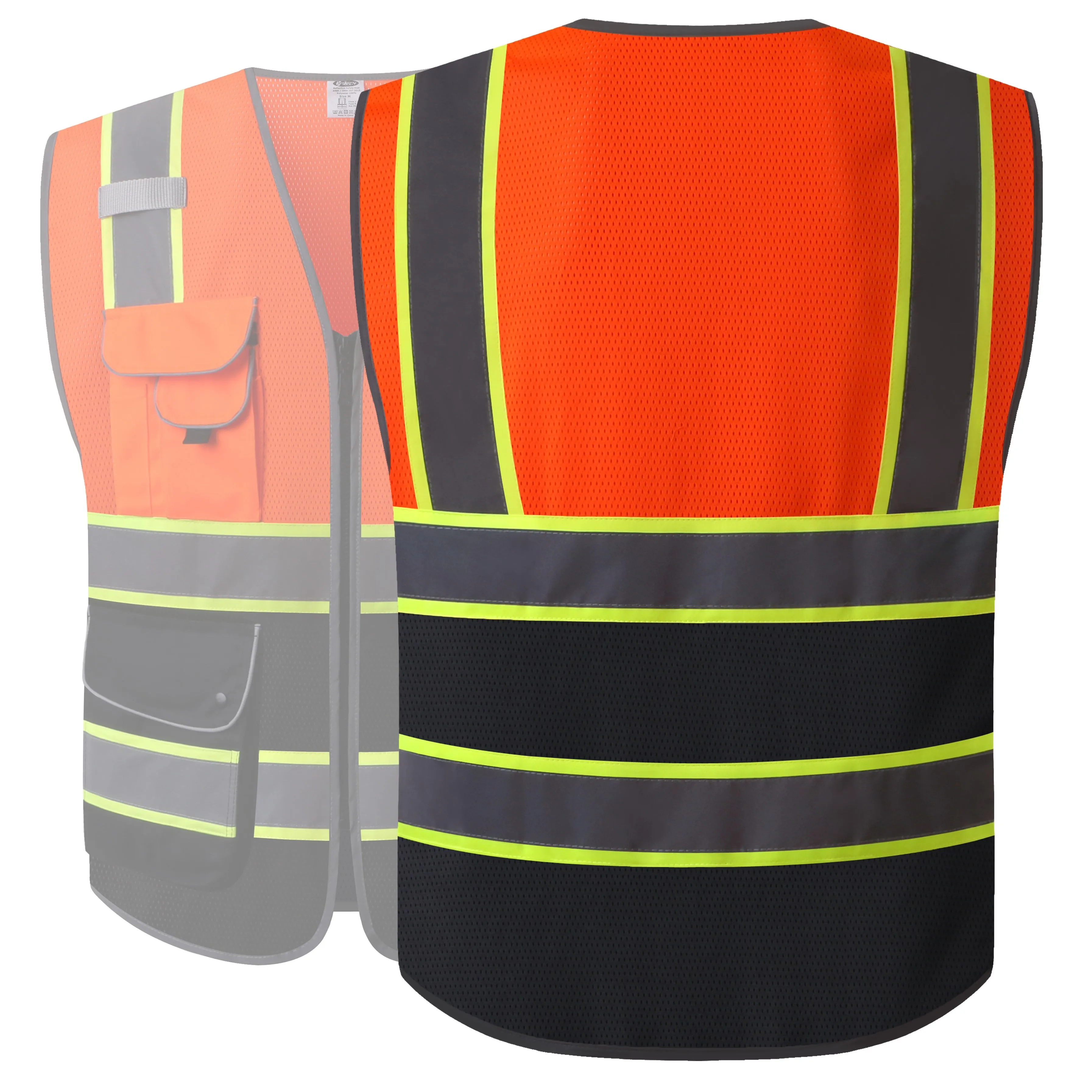 JKSafety 9 Pockets Mesh Two-Tone Hi-Vis Reflective Safety Vest, Black Bottom (JK100)