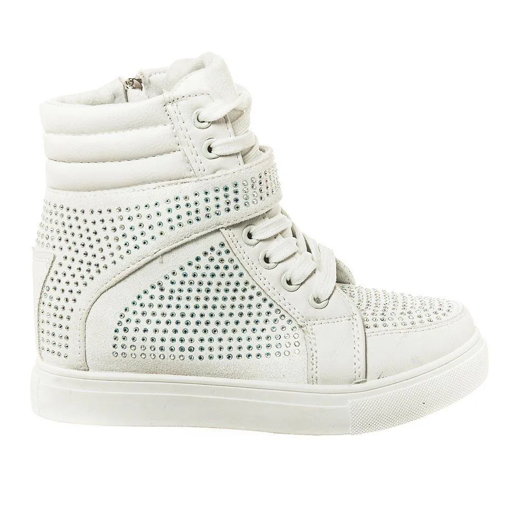 Joan Ladies High Top Lace Up Diamante Trainer