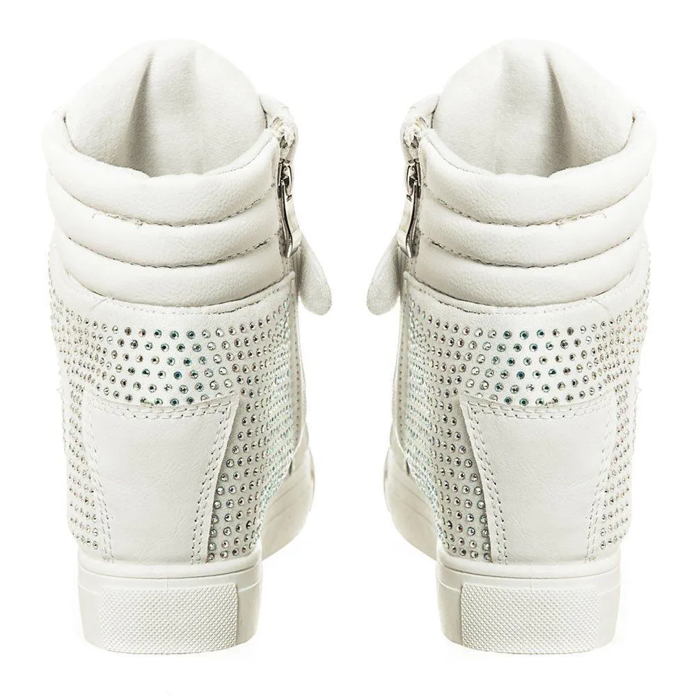 Joan Ladies High Top Lace Up Diamante Trainer