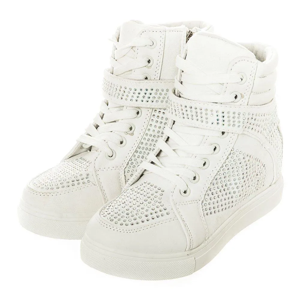 Joan Ladies High Top Lace Up Diamante Trainer