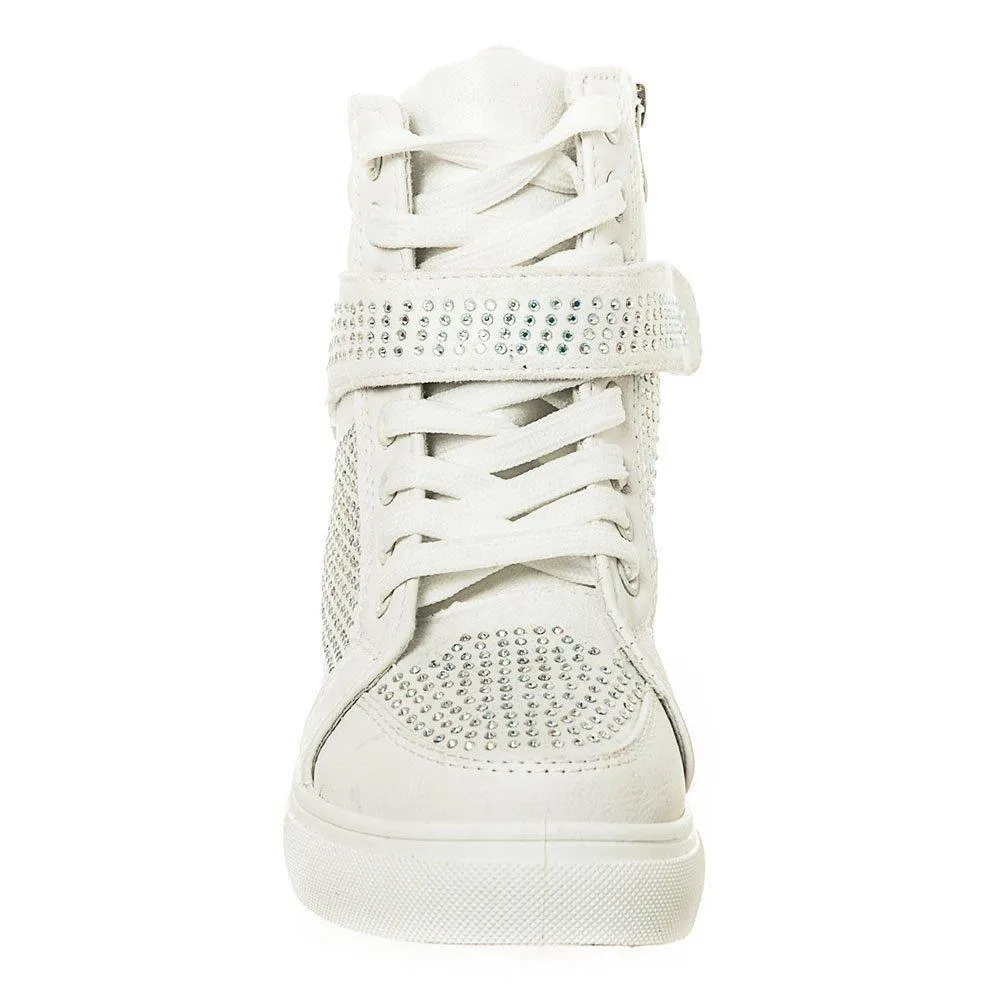 Joan Ladies High Top Lace Up Diamante Trainer