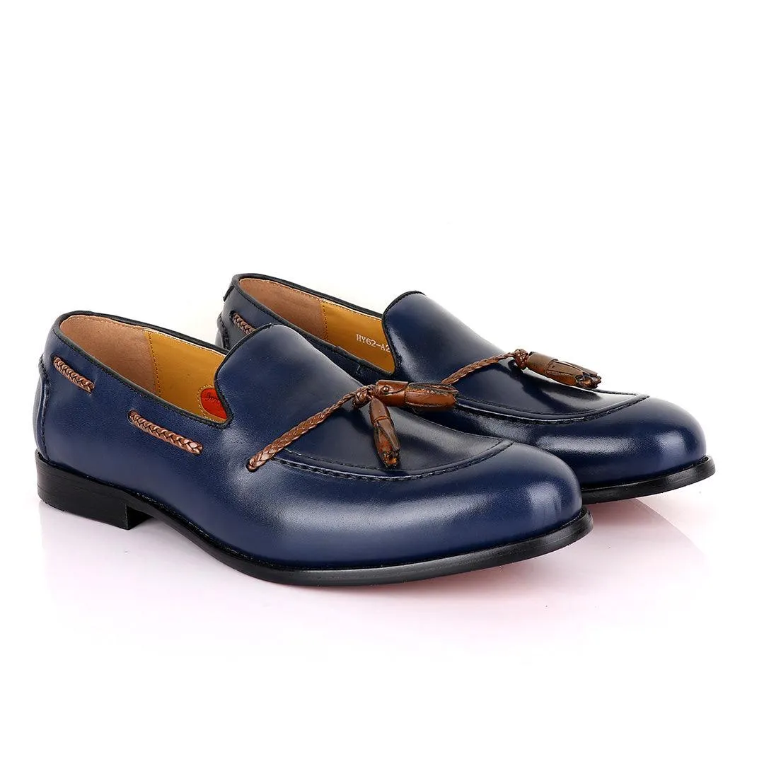 John Mendson Blue with  Brown Tassel Loafers