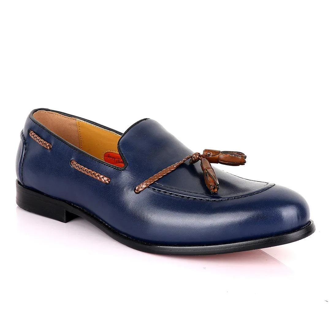 John Mendson Blue with  Brown Tassel Loafers