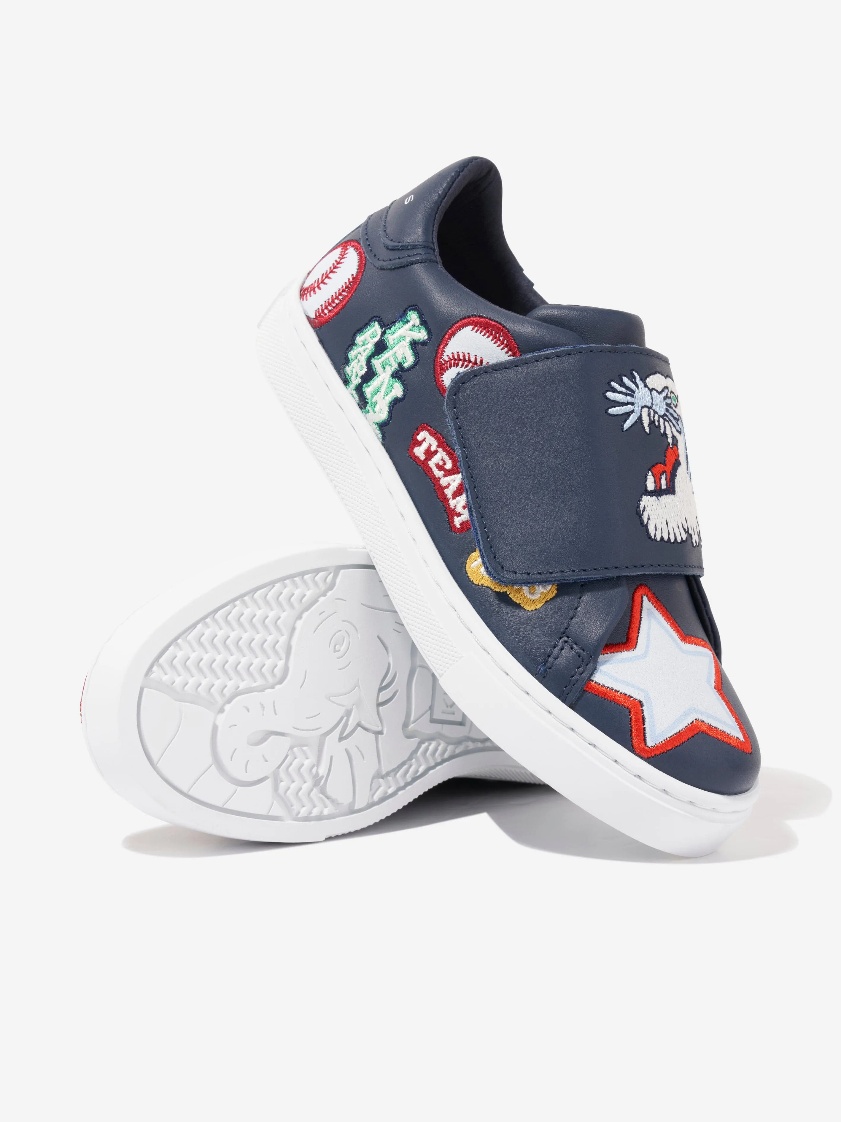 KENZO Kids Leather Embroidered Trainers in Navy