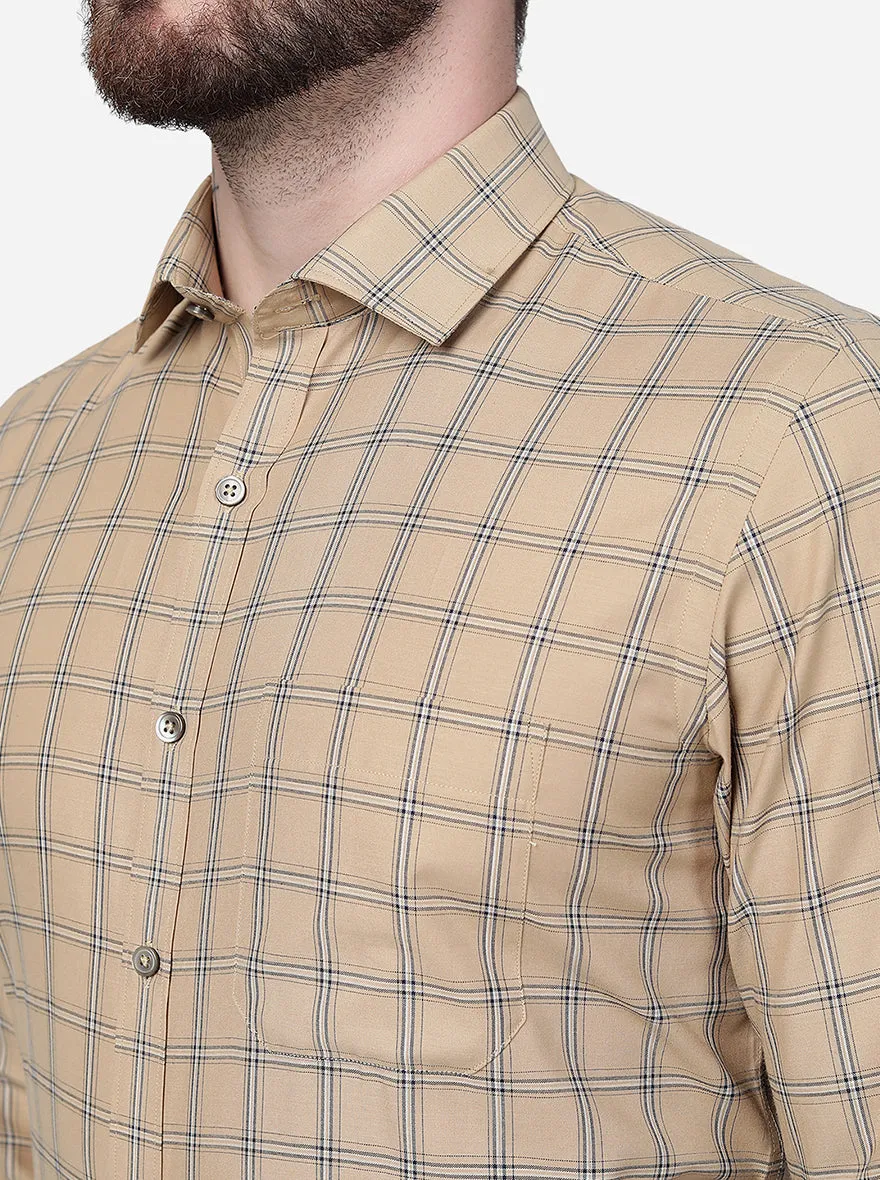 Khaki Checked Slim Fit Formal Shirt | Greenfibre